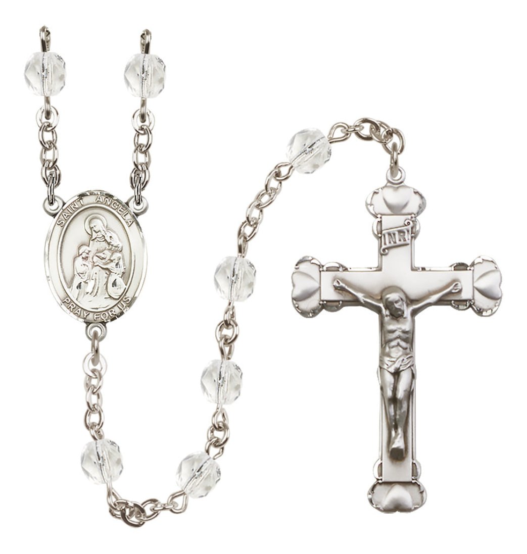 Bliss Manufacturing Silver-Plated Crystal St Angela Merici Birthstone Heart Rosary,