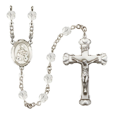 Silver-Plated Crystal St Angela Merici Birthstone Heart Rosary, Bliss Manufacturing