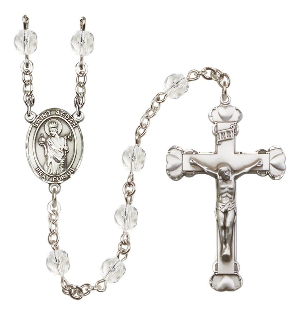 Bliss Silver-Plated Crystal St Aedan Birthstone Heart Rosary,