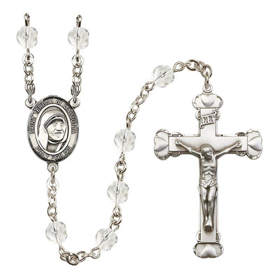 St. Teresa of Calcutta Birthstone Heart Engravable Rosary in Crystal, Bliss Manufacturing