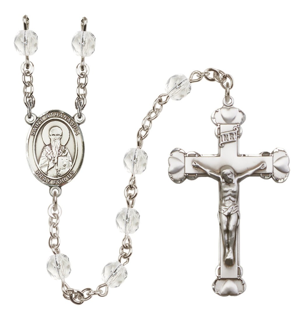 Bliss Silver-Plated Crystal Saint Athanasius Birthstone Heart Rosary,