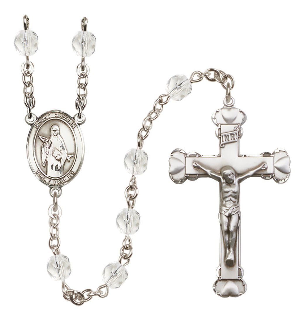 Bliss Silver-Plated Crystal Saint Amelia Birthstone Heart Rosary,