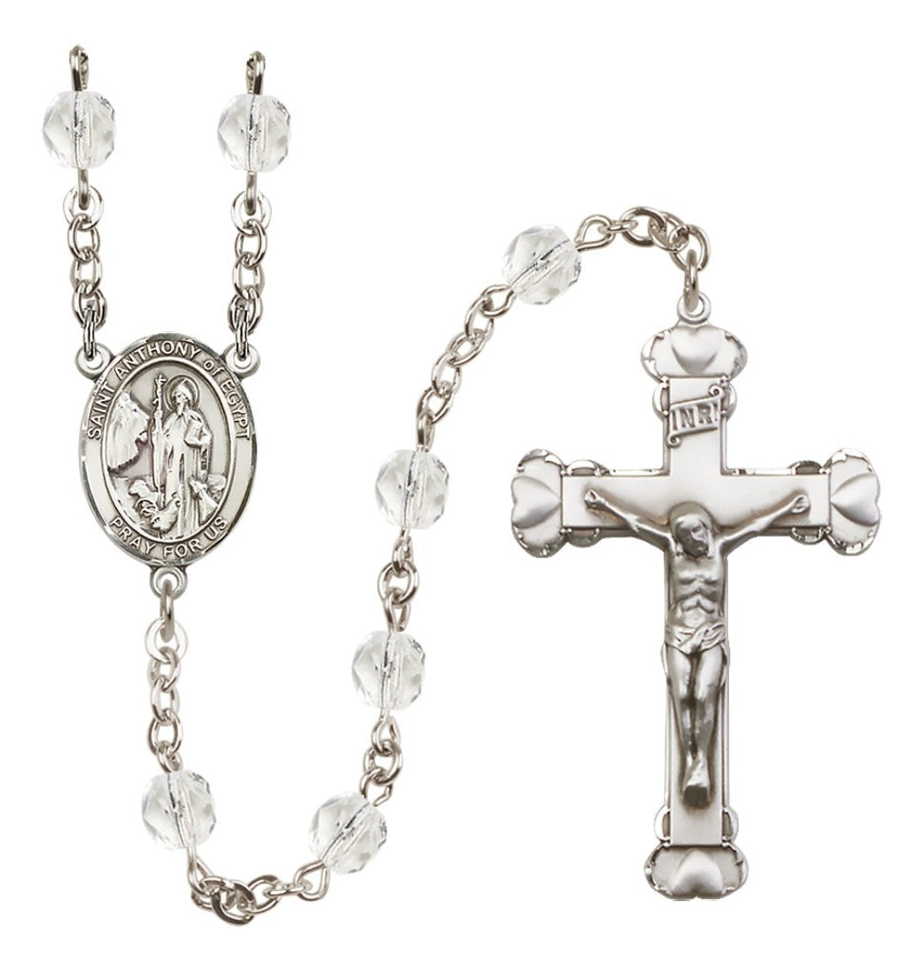 Bliss Silver-Plated Crystal Saint Anthony of Egypt Birthstone Heart Rosary,