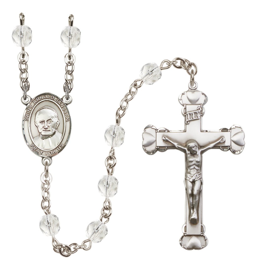 Bliss Silver-Plated Crystal Saint Arnold Janssen Birthstone Heart Rosary,