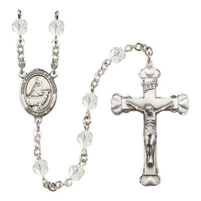St. Catherine of Sweden Rosary with Pewter Heart Crucifix and Centerpiece, Birthstone 6mm Fire Polished Clear Crystal Beads for April, Bliss Manufacturing