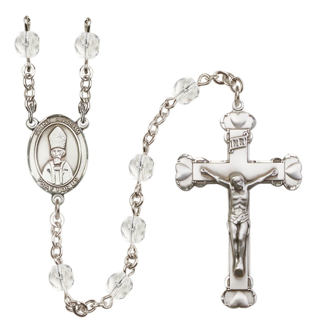 Bliss Silver-Plated Crystal Saint Anselm of Canterbury Birthstone Heart Rosary,