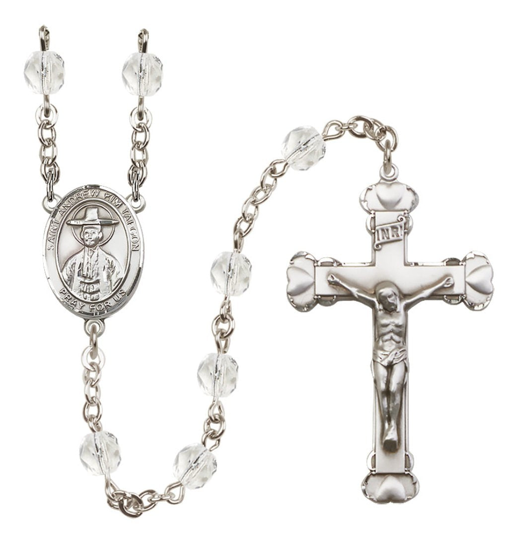 Bliss Silver-Plated Crystal Saint Andrew Kim Taegon Birthstone Heart Rosary,