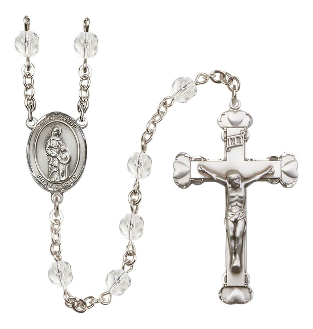 Bliss Silver-Plated Crystal St Anne Birthstone Heart Rosary,