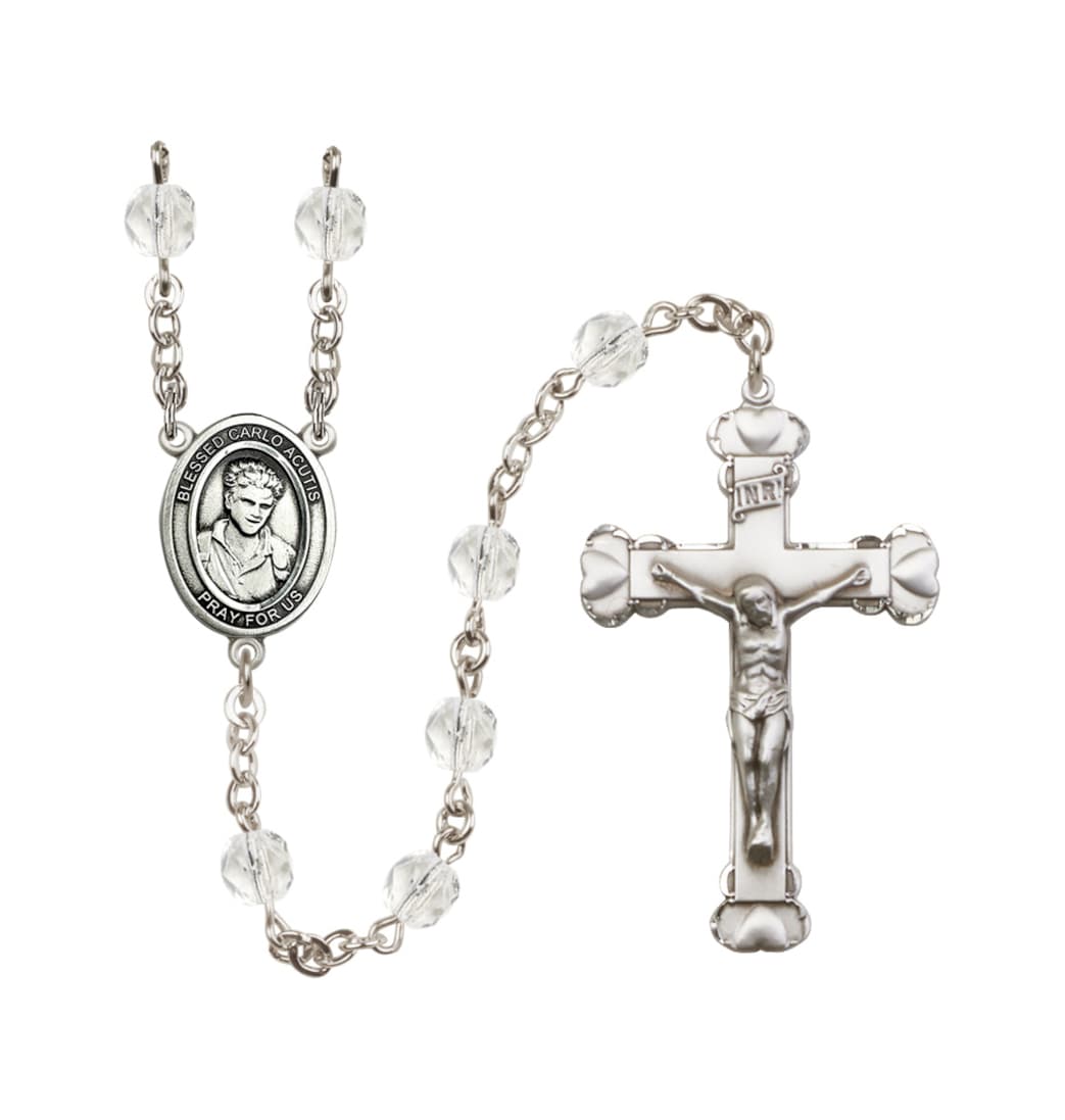 Bliss Silver-Plated Crystal/April Blessed Carlo Acutis Birthstone Heart Rosary,