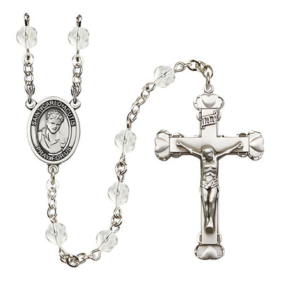 St. Carlo Acutis Birthstone Clear Heart Fire Polished Rosary in Crystal, Bliss Manufacturing