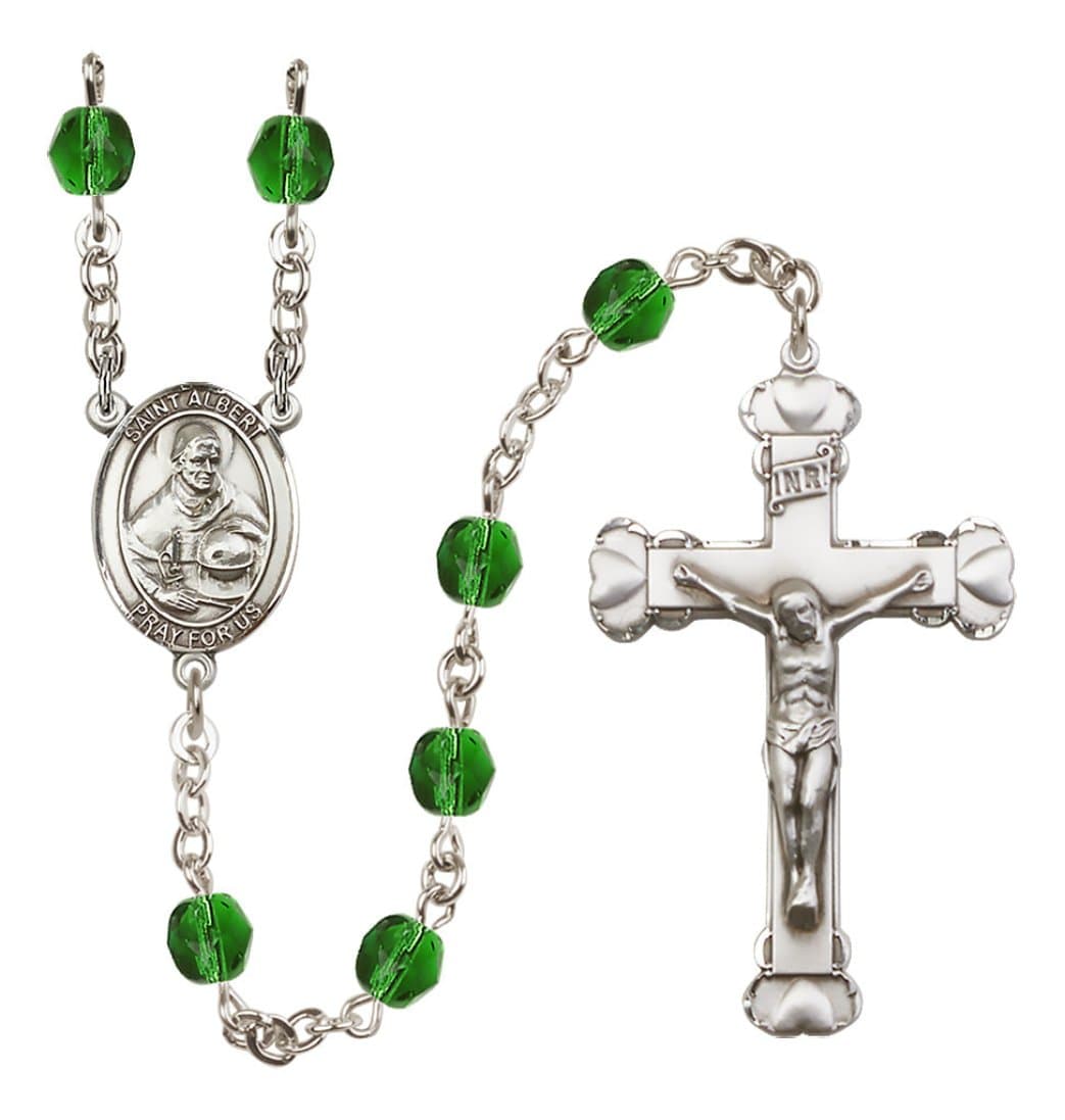 Bliss Silver-Plated Emerald Crystal St Albert Birthstone Heart Rosary,