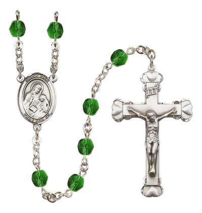 Silver Plated 6mm Fire Polished Saint Ann Rosary in Emerald, Bliss Manufacturing