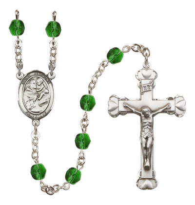 Emerald Silver-Plated Crystal St Anthony of Padua Birthstone Heart Rosary, Bliss Manufacturing