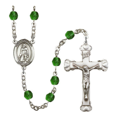 St. Peregrine Laziosi Rosary with Pewter Heart Crucifix and Centerpiece, Birthstone 6mm Fire Polished Emerald Beads for May, Bliss Manufacturing