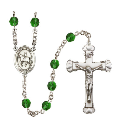 Birthstone Heart St Kateri Equestrian Emerald/May 6mm Fire Polished Rosary, Bliss Manufacturing