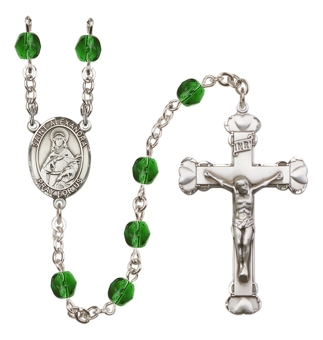 Bliss Silver-Plated Emerald Crystal St Alexandra Birthstone Heart Rosary,