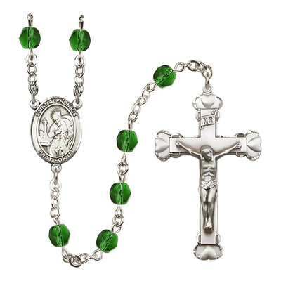 Silver-Plated Emerald Crystal St Alphonsus Birthstone Heart Rosary, Bliss Manufacturing