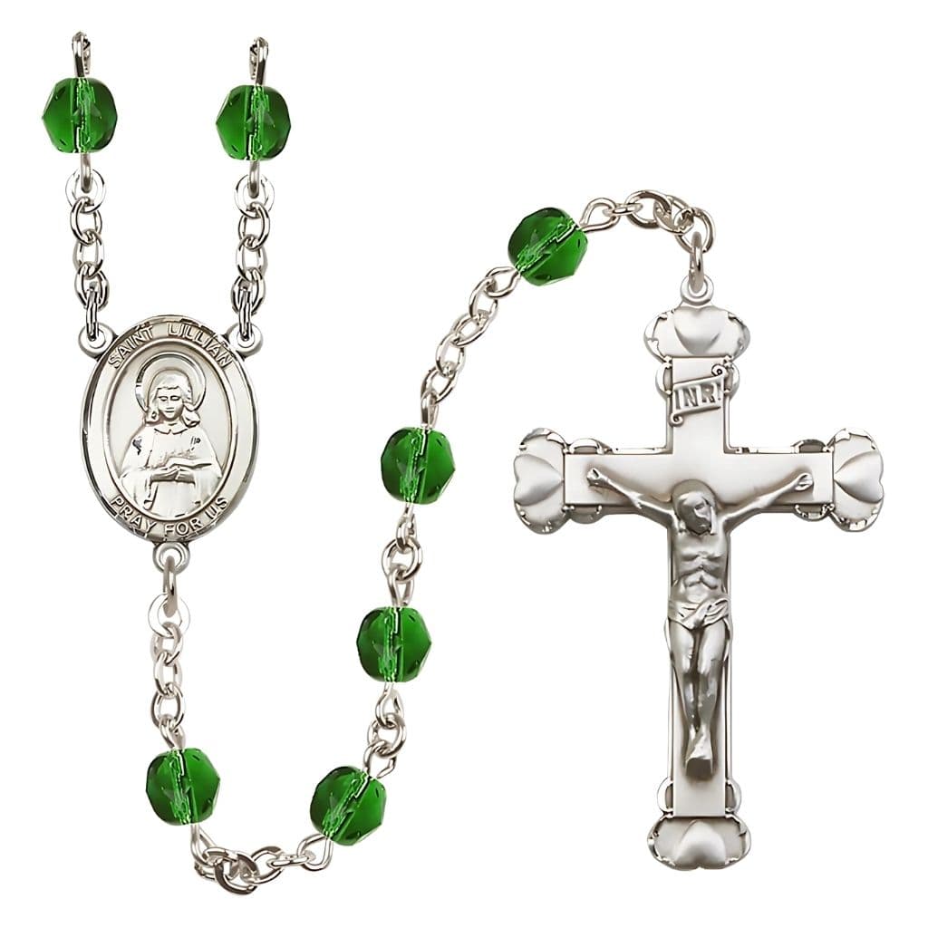 St. Lillian Heart 6mm Emerald Fire Polished Beads and Silver-Plated in gift box,