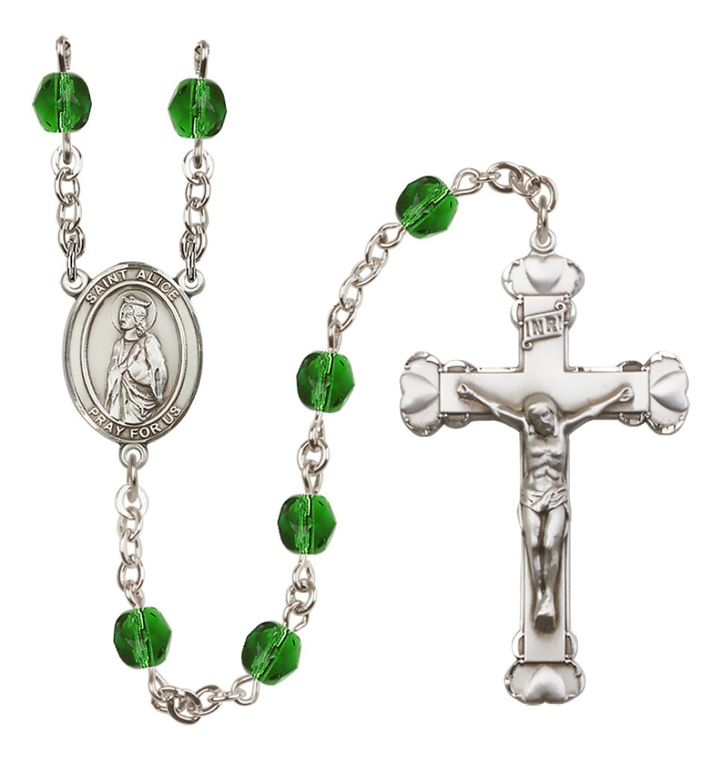 Bliss Silver-Plated Emerald Crystal St Alice Birthstone Heart Rosary,