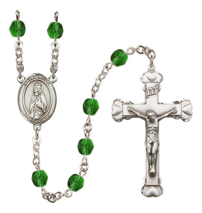 Silver-Plated Emerald Crystal St Alice Birthstone Heart Rosary, Bliss Manufacturing