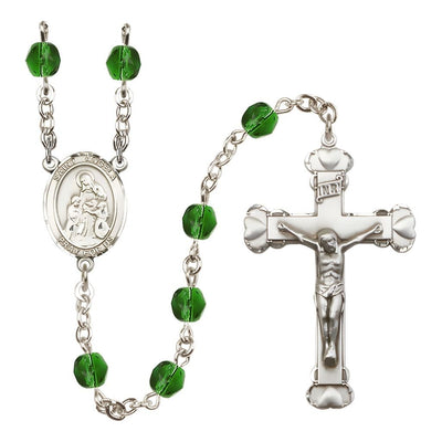 Emerald Silver-Plated Crystal St Angela Merici Birthstone Heart Rosary, Bliss Manufacturing