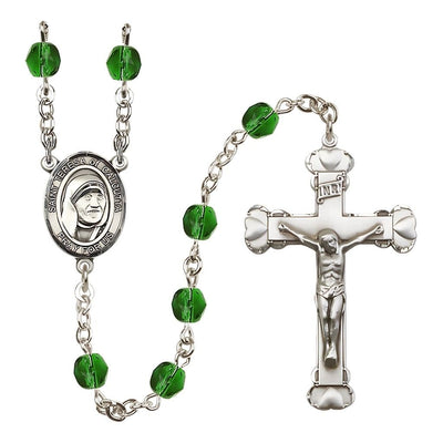 St. Teresa of Calcutta Birthstone Heart Engravable Rosary in Emerald, Bliss Manufacturing
