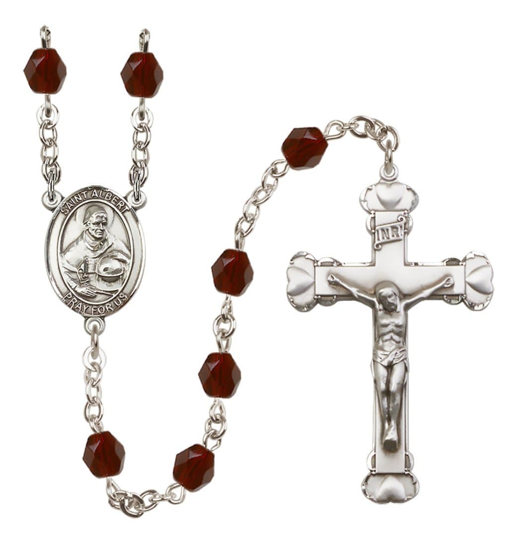 Bliss Silver-Plated Garnet Crystal St Albert Birthstone Heart Rosary,