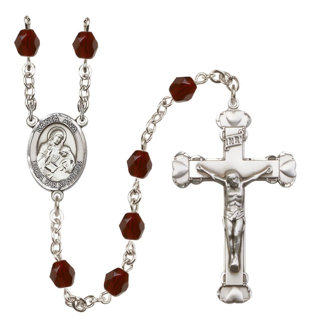 Bliss Jan Garnet Silver-Plated Crystal Santa Ana Birthstone Heart Rosary,