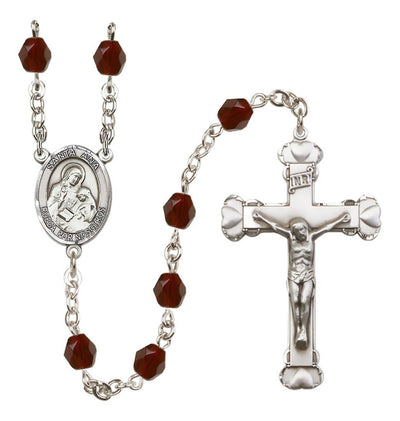 Jan Garnet Silver-Plated Crystal Santa Ana Birthstone Heart Rosary, Bliss Manufacturing