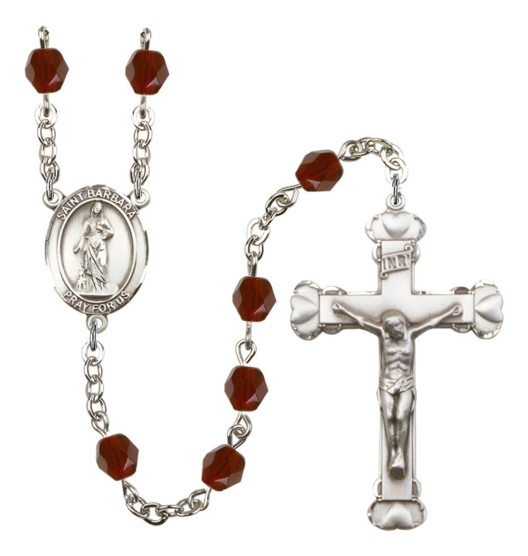 Bliss Jan Garnet Silver-Plated Crystal St Barbara Birthstone Heart Rosary,