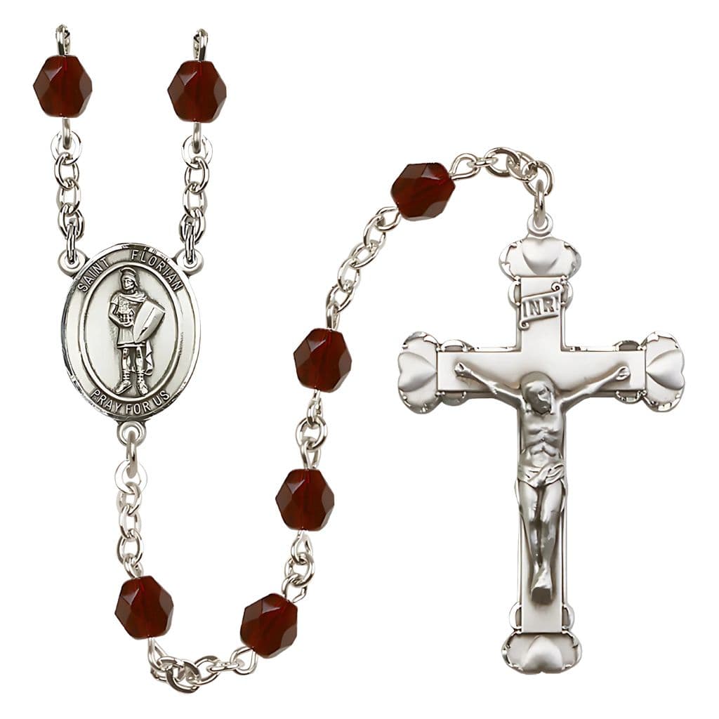 Bliss St Florian  Garnet Crystal January Birthstone Heart Tip Silver-plated Rosary,
