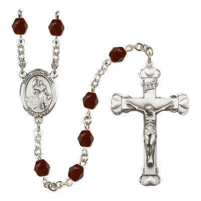 St. Joan of Arc Rosary with Pewter Heart Crucifix and Centerpiece, Birthstone 6mm Fire Polished Garnet Beads for January, Bliss Manufacturing