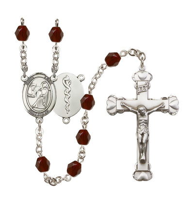 St Luke Doctor Birthstone Crystal Heart Tip Rosary in Jan/Garnet, Bliss Manufacturing