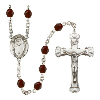 St. Maria Faustina Birthstone Engravable Heart Edge Rosary with Fire Polished Garnet Beads, Bliss Manufacturing