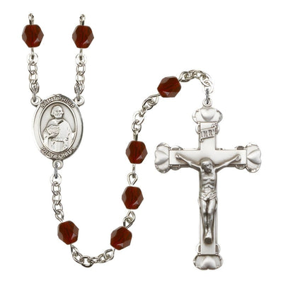 St. Philip the Apostle Rosary with Pewter Heart Crucifix and Centerpiece, Birthstone 6mm Fire Polished Garnet Beads for January, Bliss Manufacturing