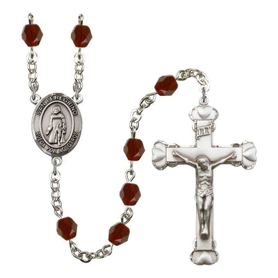 Spanish San Peregrino Rosary with Pewter Heart Crucifix and Centerpiece, Birthstone 6mm Fire Polished Garnet Beads for January, Bliss Manufacturing