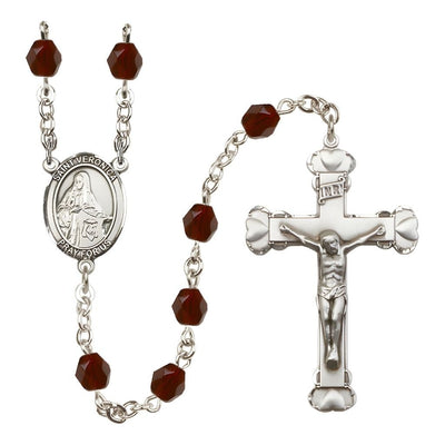 St. Veronica Rosary with Pewter Heart Crucifix and Centerpiece, Birthstone 6mm Fire Polished Garnet Beads for January, Bliss Manufacturing
