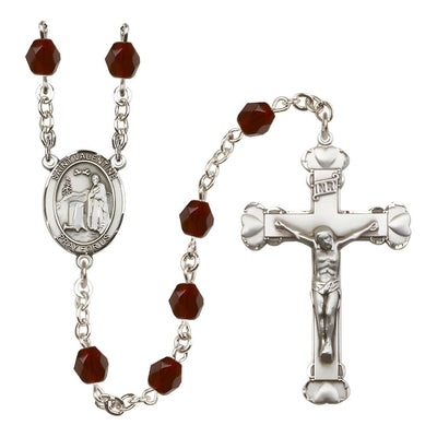St. Valentine of Rome Rosary with Pewter Heart Crucifix and Centerpiece, Birthstone 6mm Fire Polished Garnet Beads for January, Bliss Manufacturing