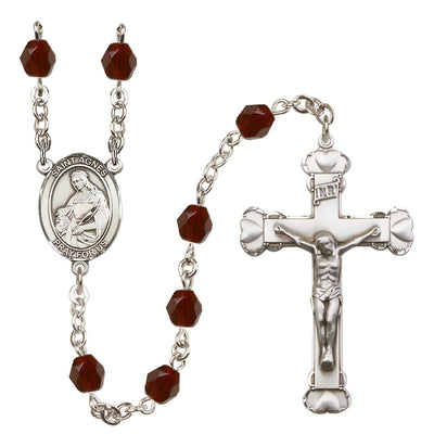 Silver-Plated Garnet Crystal St Agnes of Rome Birthstone Heart Rosary, Bliss Manufacturing