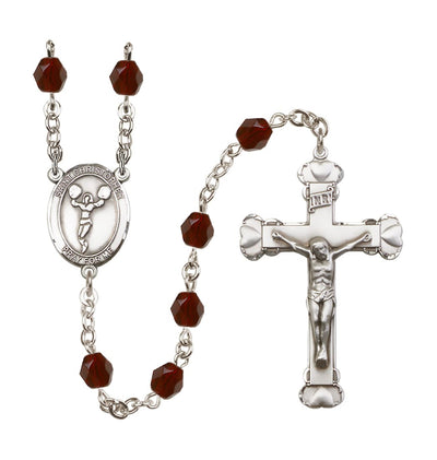 St Christopher Cheerleading Jan/Garnet 6mm Fire Polished Heart Rosary, Bliss Manufacturing