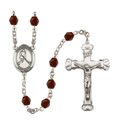Jan/Garnet Heart St Sebastian Ice Hockey 6mm Fire Polished Rosary, Bliss Manufacturing