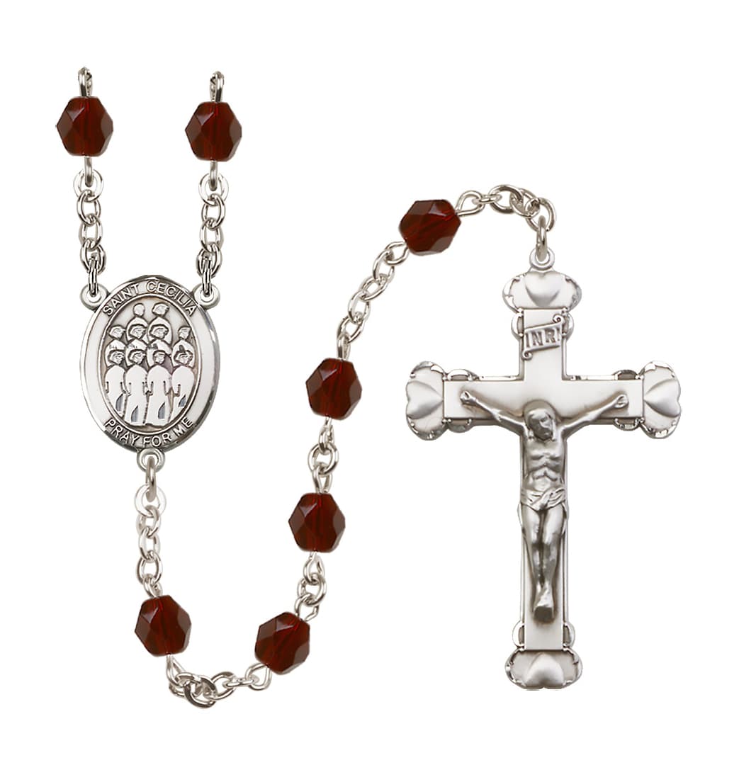 Bliss St Cecilia Choir 6mm Fire Polished Heart Tip Rosary in Garnet for Jan,