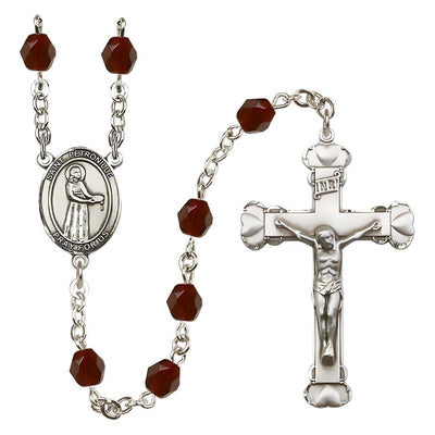 St. Petronille Rosary with Pewter Heart Crucifix and Centerpiece, Birthstone 6mm Fire Polished Garnet Beads for January, Bliss Manufacturing