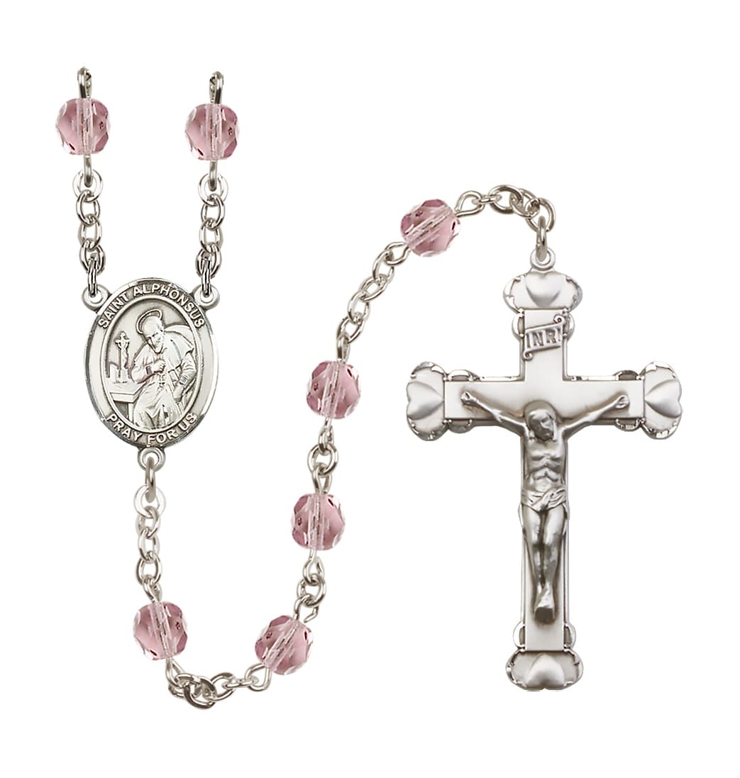 Bliss Silver-Plated Garnet Crystal St Alphonsus Birthstone Heart Rosary,