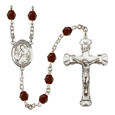 Silver-Plated Garnet Crystal St Alphonsus Birthstone Heart Rosary, Bliss Manufacturing