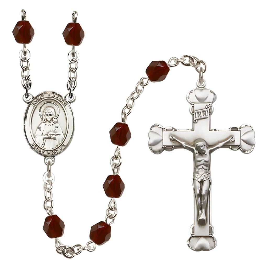 St. Lillian Heart 6mm Garnet Fire Polished Beads and Silver-Plated in gift box,