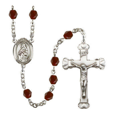 St. Matilda Rosary with Pewter Heart Crucifix and Centerpiece, Birthstone 6mm Fire Polished Garnet Beads for January, Bliss Manufacturing