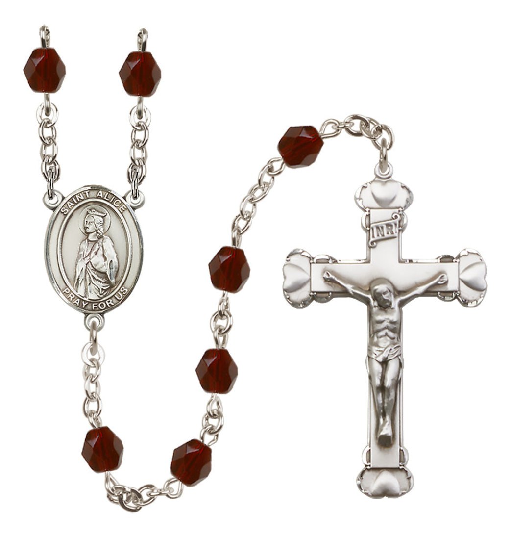 Bliss Silver-Plated Garnet Crystal St Alice Birthstone Heart Rosary