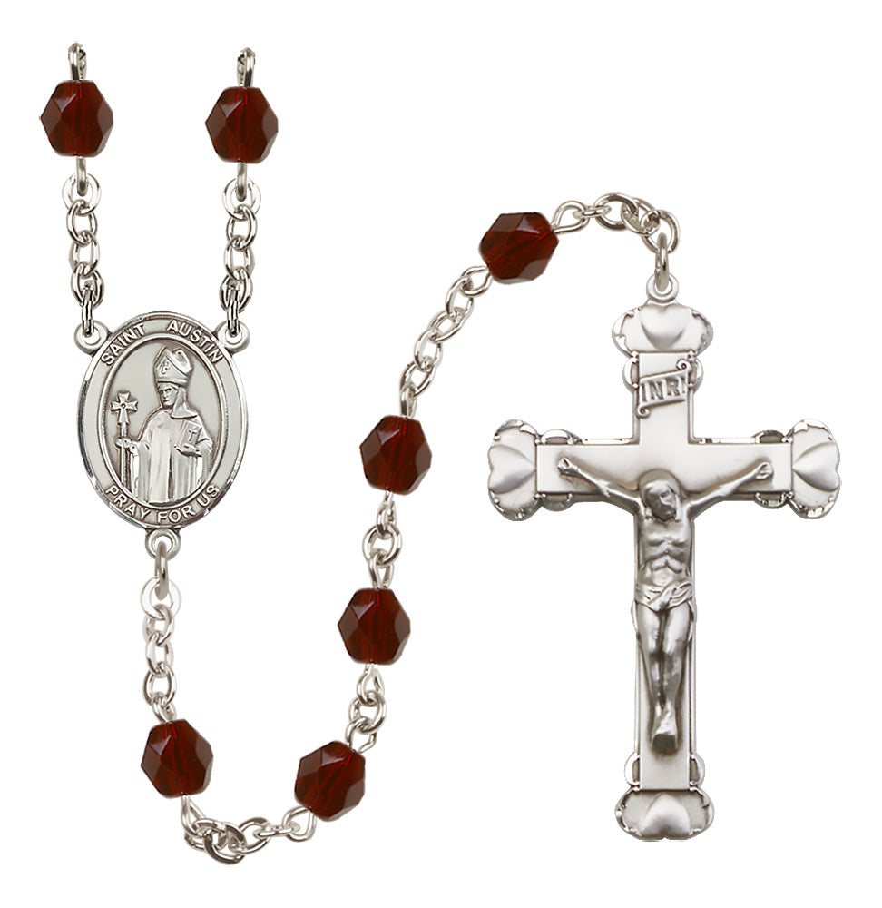 Bliss Silver-Plated Garnet Crystal St Austin Birthstone Heart Rosary