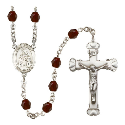 Garnet Silver-Plated Crystal St Angela Merici Birthstone Heart Rosary, Bliss Manufacturing